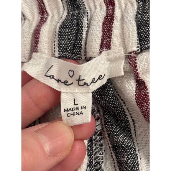 Love Tree Linen Blend Casual Flowy Striped White/Burgundy Cropped Pants L - Picture 3 of 9